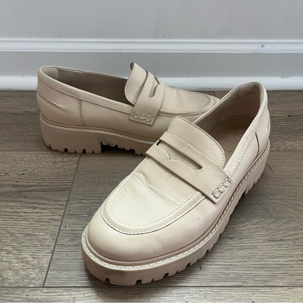 Schutz Christie‎ Weekend Leather Loafer Lug Sole Womens 7 Eggshell Cream